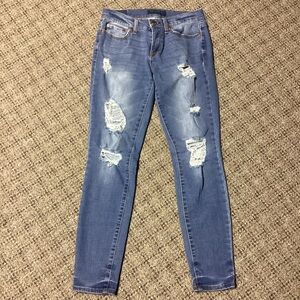 Aeropostale Flex Effects Low Rise Blue Denim Distressed Skinny Jeans * Size 2